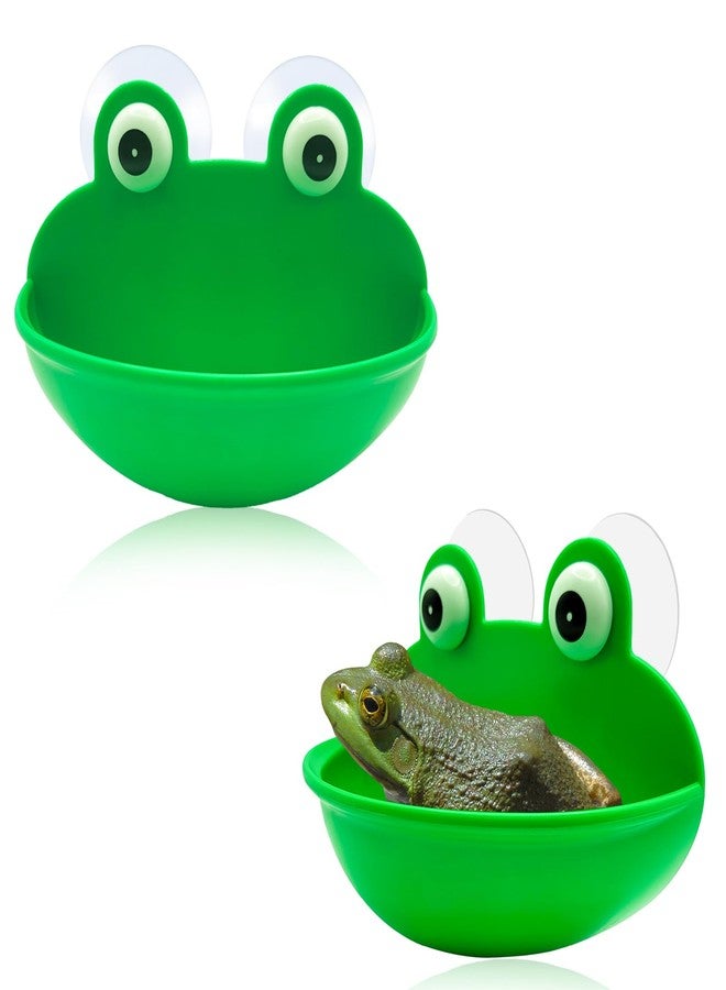 OWMOSYX Frog Habitat with Suction Cup, 2 Pcs Cute Fish Tank Accessories Frog Dish Holder Frog Decor Frog Terrarium Decor for Tree Frog Toad Tadpole, Plastic, Green - Image 1